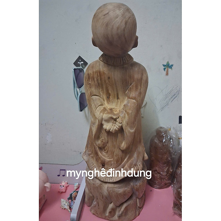 Tượng Chú Tiểu Gỗ Ngọc Am (50x17x16cm) - Ảnh 4