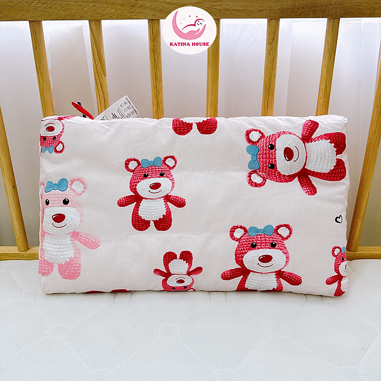 Gối cho bé bông gòn êm mềm Katina House, 30x50cm, vải cotton phối nhung thoáng khí thấm hút tốt