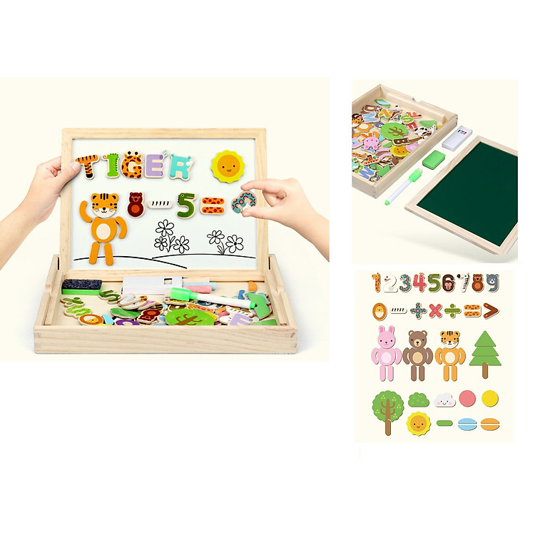 Hộp học tập đa năng từ tính 2 mặt vẽ viết đen trắng và dán hình