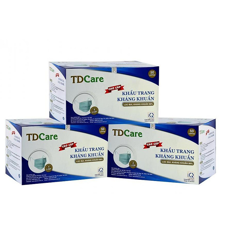 Combo 3 Khẩu trang kháng khuẩn cao cấp TDCare 4 Lớp-Xanh