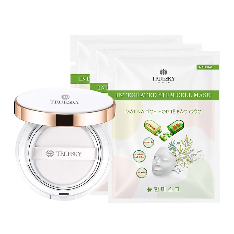 Combo phấn nước che khuyến điểm Truesky tông sáng + 3 mặt nạ dưỡng trắng và chống lão hoá Truesky
