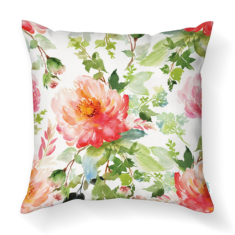 Gối Tựa Trang Trí LOVIN Hoa Mẫu Đơn Vẽ Tay Gv1072 Vải Canvas