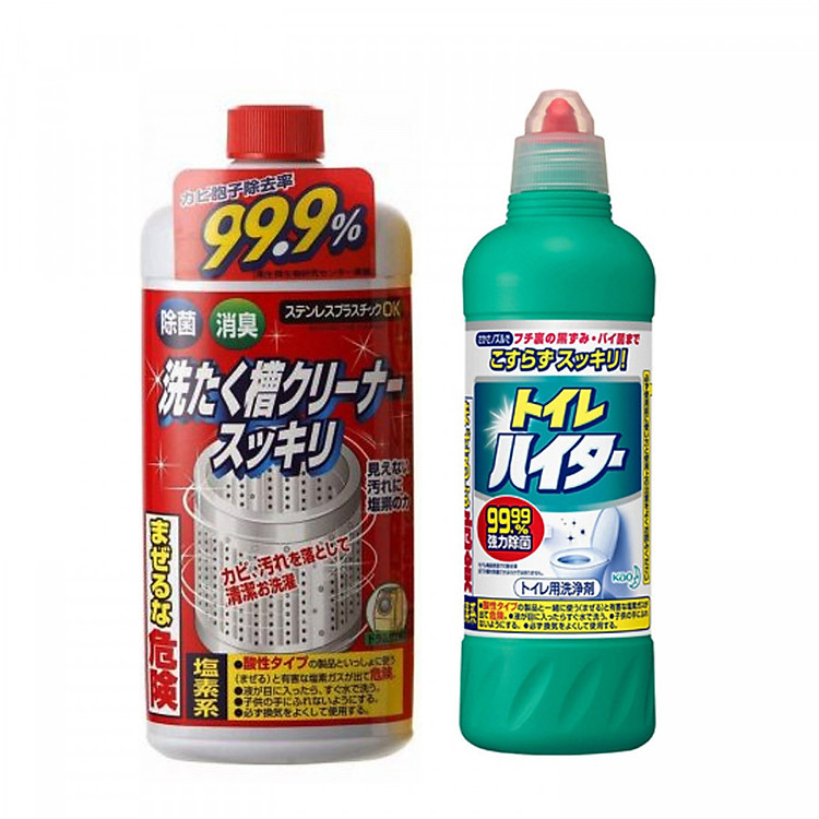 Combo Nước tẩy vệ sinh lồng máy giặt Rocket + Chai tẩy rửa bồn cầu Toilet Haiter KAO 500ml nội địa Nhật Bản