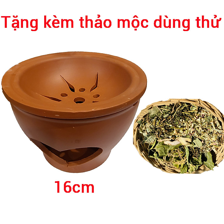 BẾP ĐẤT NUNG XÔNG ĐỐT BỒ KẾT GỐM TRÁNG MEN TẶNG KÈM THẢO MỘC XÔNG ĐỐT MIX CÁC LOẠI LÁ