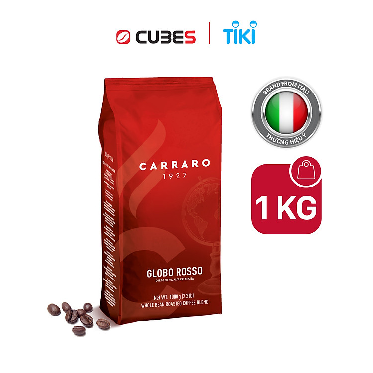 Cà phê hạt Carraro Globo Rosso - 1kg - Nhập khẩu chính hãng từ Ý