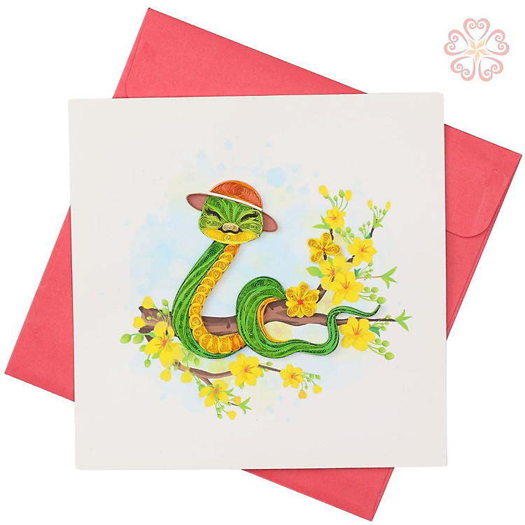 Thiệp Chúc Mừng Năm Mới Xuân Ất Tỵ 2025 - size 15x15cm . Chủ đề rắn xuân .