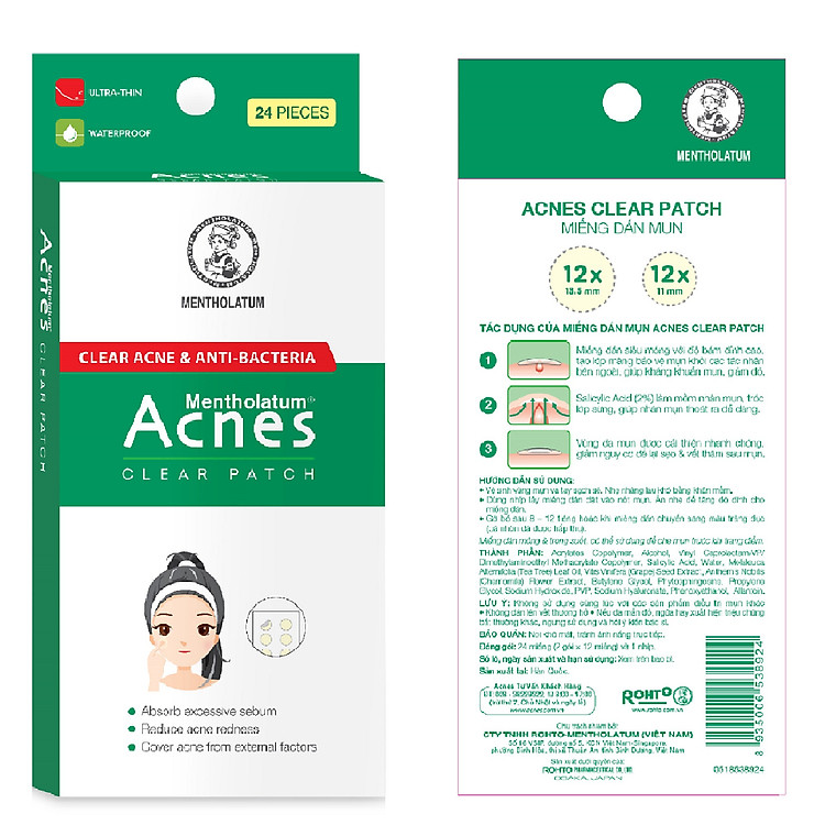 Miếng dán mụn giúp giảm mụn sưng viêm Acnes Clear Patch (24 Miếng)