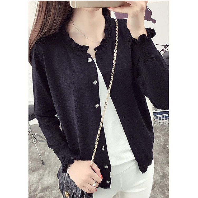 Áo cardigan len nữ dáng lửng cổ bèo