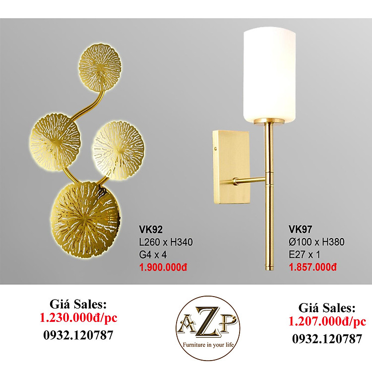 AZP - ĐÈN ỐP VÁCH / ĐÈN TRANG TRÍ / ĐÈN TREO TƯỜNG PHÒNG KHÁCH, PHÒNG NGỦ, NHÀ HÀNG, KHÁCH SẠN AZP-VK92 / VK97 phong cách đương đại, hàng nhập khẩu AZP