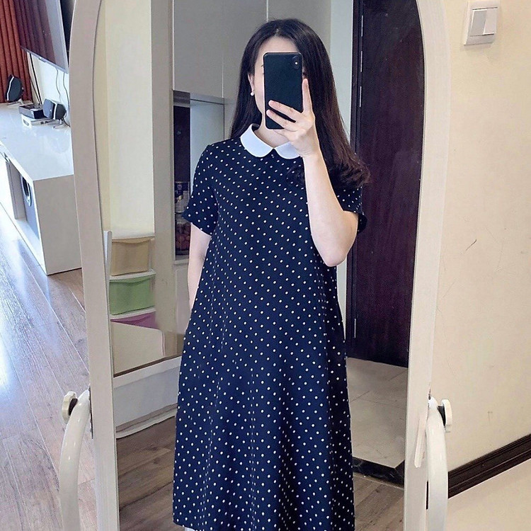 Đầm Bầu Chấm Bi Cổ Sen