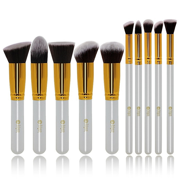 Bộ cọ trang điểm tán và tạo khối FEIYAN 10 cây màu trắng