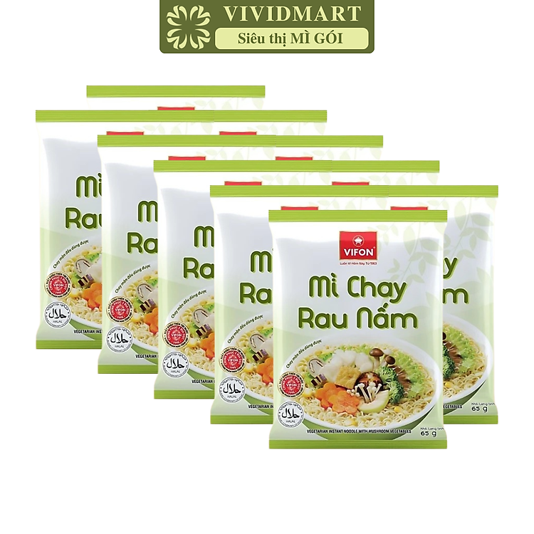 VIFON - Mì Vifon chay hương vị Rau Nấm, Mì chay ăn liền Vifon, Mì chay Vifon, Mì gói chay (60g/gói)