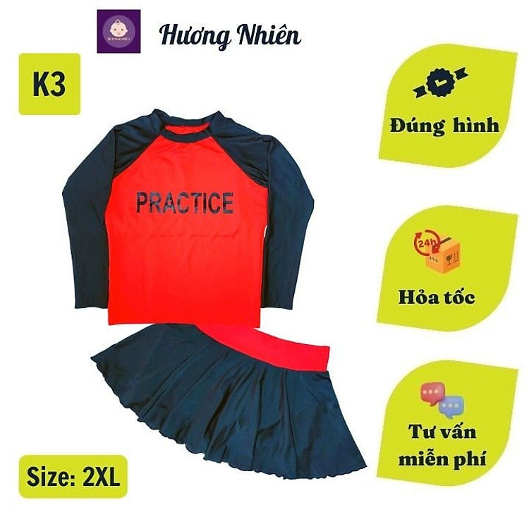 Đồ bơi bé gái tay dài đáng yêu 35-60kg, quần giả váy tay dài cho bé béo phì bơi lâu mà không sợ lạnh