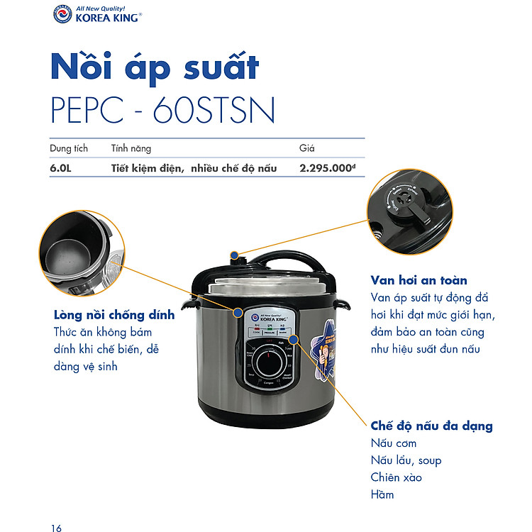 Nồi áp suất điện Korea King PEPC-60STSN ( Hàng chính hãng )