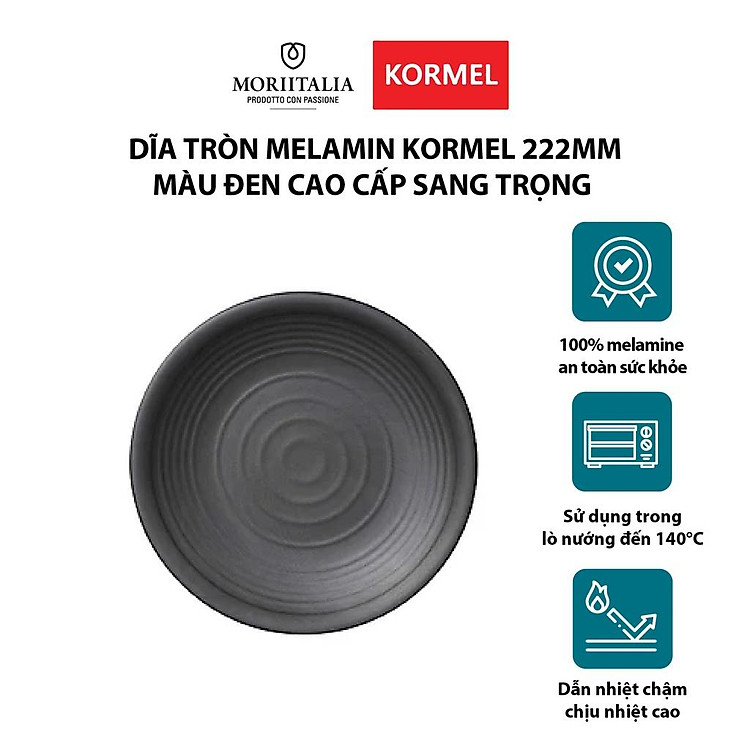 Dĩa tròn melamin KORMEL màu đen cao cấp sang trọng E10469.B