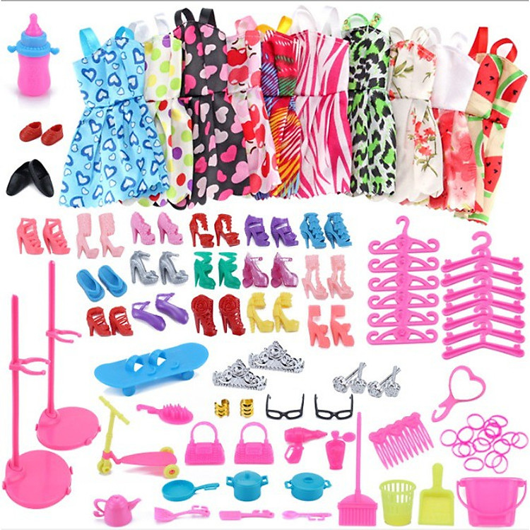 Bộ Phụ Kiện 98 Chi Tiết + 10 Váy Ngắn Cho Búp Bê 29cm