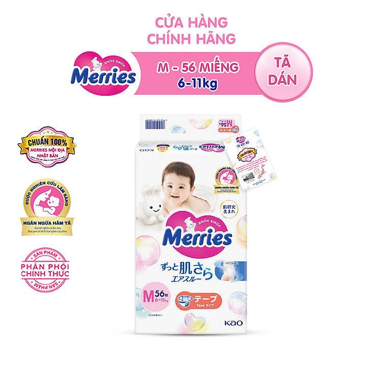 Tã/bỉm dán Merries size M - 56 miếng (dành cho bé từ 6 - 11kg)