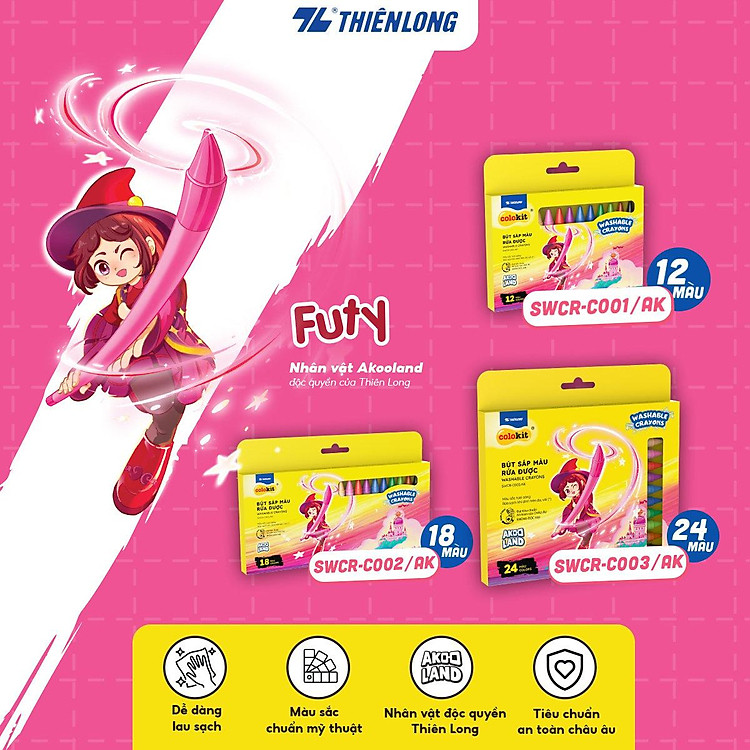 Sáp rửa được Thiên Long Colokit (12 màu)