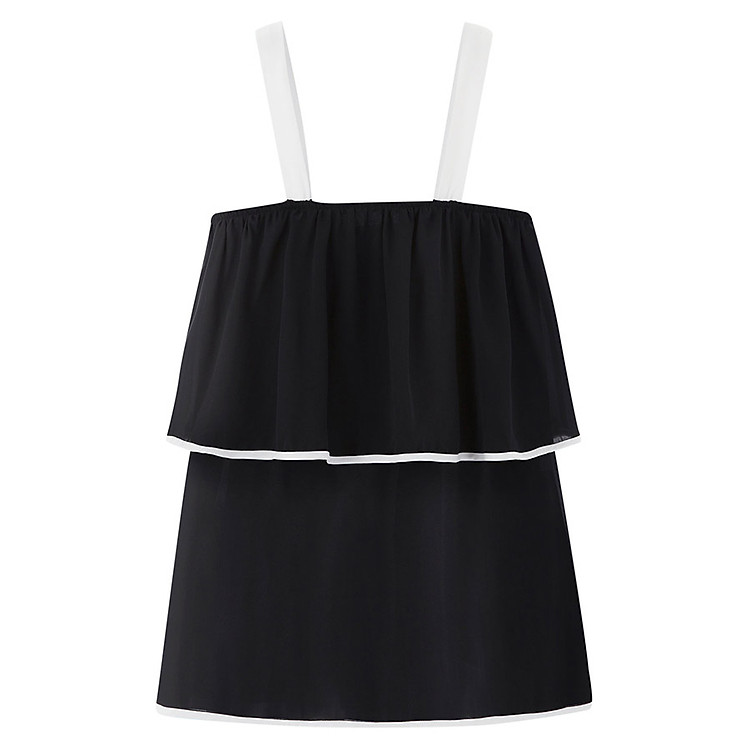 Áo Kiểu Nữ Hai Dây Màu Đen Phối Trắng The Cosmo Contrast Ruffle Top - Black