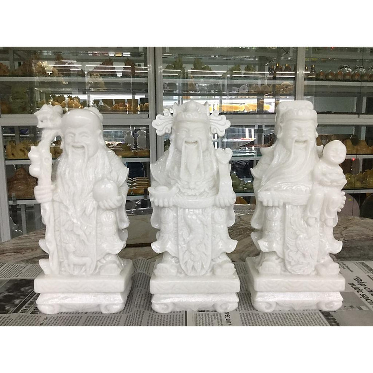 Bộ tượng Tam Đa Phúc Lộc Thọ đá cẩm thạch trắng - Cao 30cm