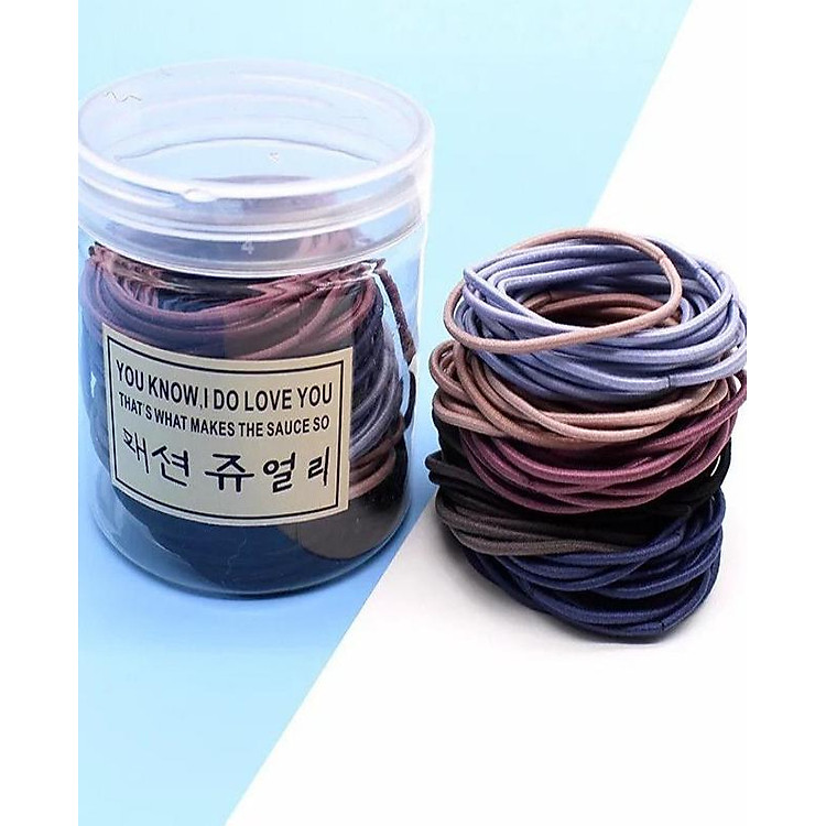 Hộp 100 Dây Cột Tóc Trơn Đơn Giản dây tròn Nhiều Màu Hili HL700002