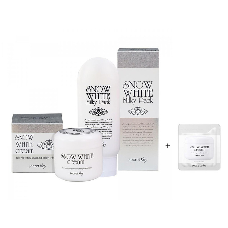 Bộ sản phẩm dưỡng trắng da toàn diện Secret Key (Snow White Cream 50g + Snow White Milky Pack 200g) + tặng Kèm 1 Sample Kem Dưỡng Trắng Da Snow White Cream