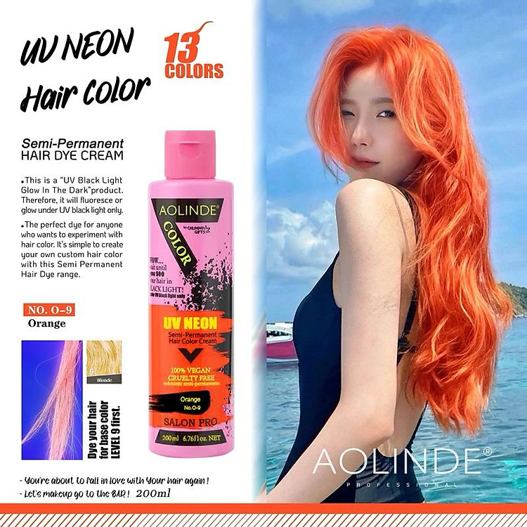 Kem nhuộm tóc Semi UV Neon Không Amoniac trên nền tóc tẩy Level 9 - Orange Màu Cam 200ml + Gội xả gói Karseell 15ml