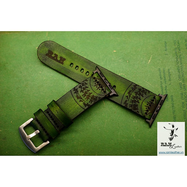 DÂY APPLE WATCH TRỐNG ĐỒNG DA BÒ Ý XANH LÁ MẪU MỚI - RAM SIMPLE - ĐỦ SIZE