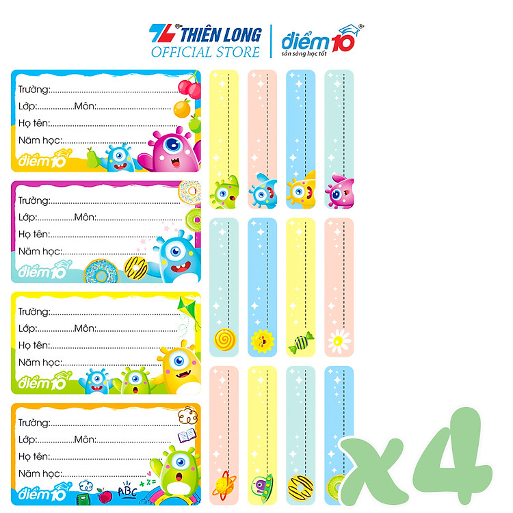 Nhãn Vở Thiên Long Điểm 10 TP-NBL006 (Combo 4 xấp)