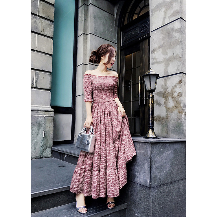 Đầm maxi bẹt vai - Hàng nhập - DM885