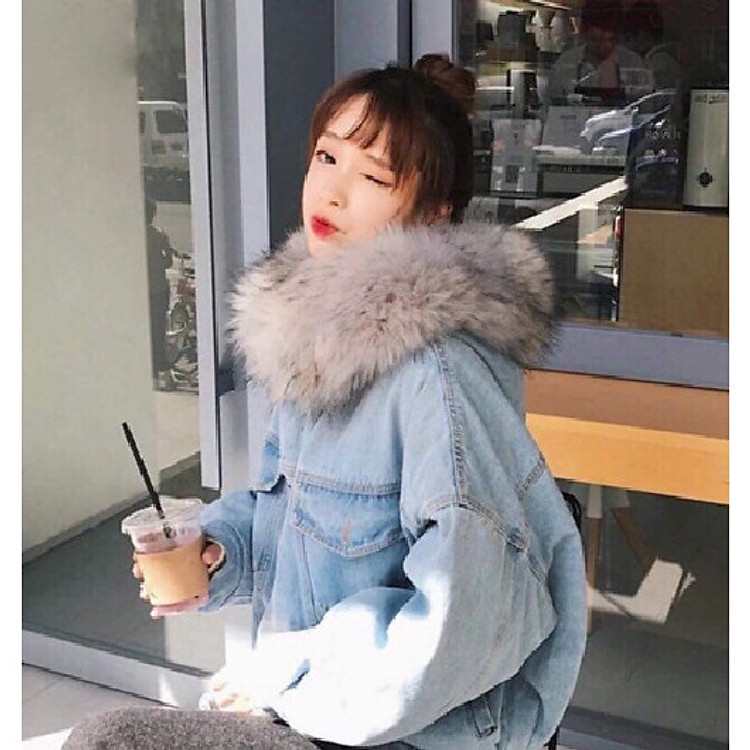 ÁO KHOÁC JEAN XANH 2 LỚP LÓT LÔNG NỮ CẠP CHUN THU ĐÔNG