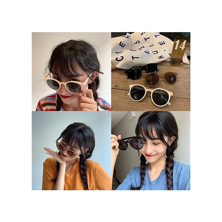 Kính mát chữ V nam nữ gọng tròn mắt mèo phong cách Hàn Quốc bảo vệ mắt chống tia UV