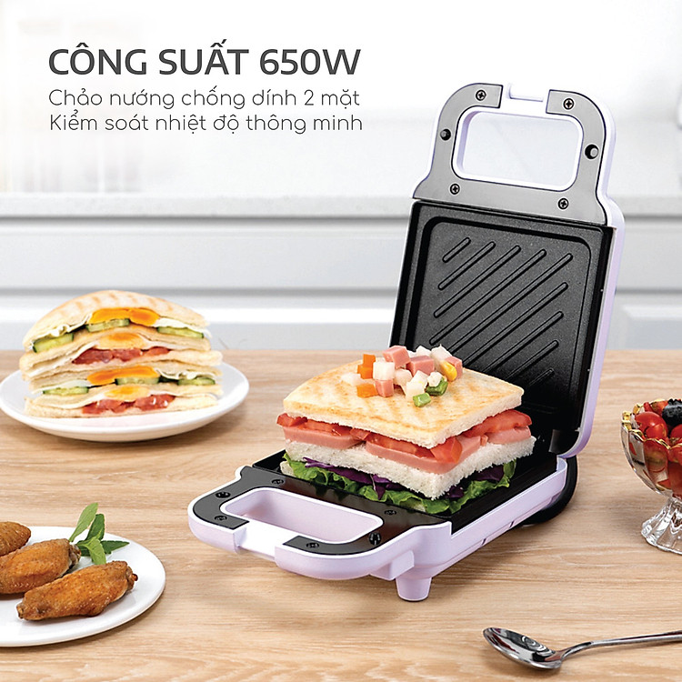 Máy kẹp sandwich nướng bánh mì, rán trứng, nướng thịt tiện dụng cho bữa sáng - Hàng chính hãng