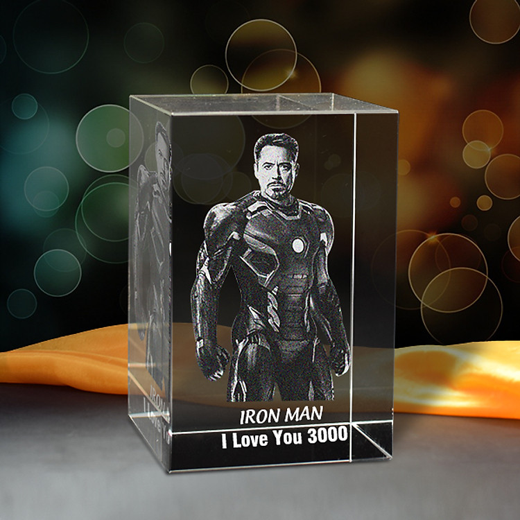 Iron Man 3D trong khối pha lê - Đồ Kỷ Niệm Dành Cho Fan - I Love U 3000