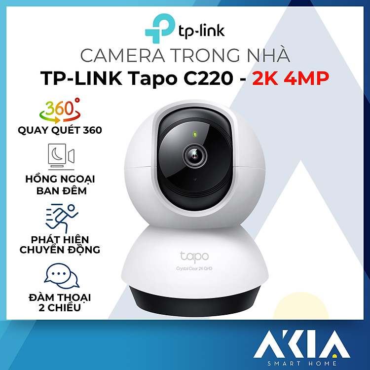Camera wifi trong nhà TP-Link Tapo C220 - Độ phân giải 4K 2MP, Đàm thoại 2 chiều, Quay quét 360 độ - HÀNG CHÍNH HÃNG
