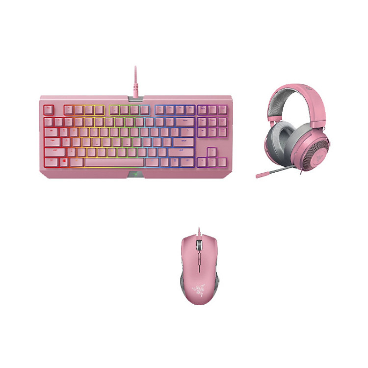Combo Bàn phím razer huntsman quartz + Chuột razer basilisk quartz pink + tai nghe Razer Kraken - Multi-Platform Wired Gaming Headset - Quartz - Hàng chính hãng