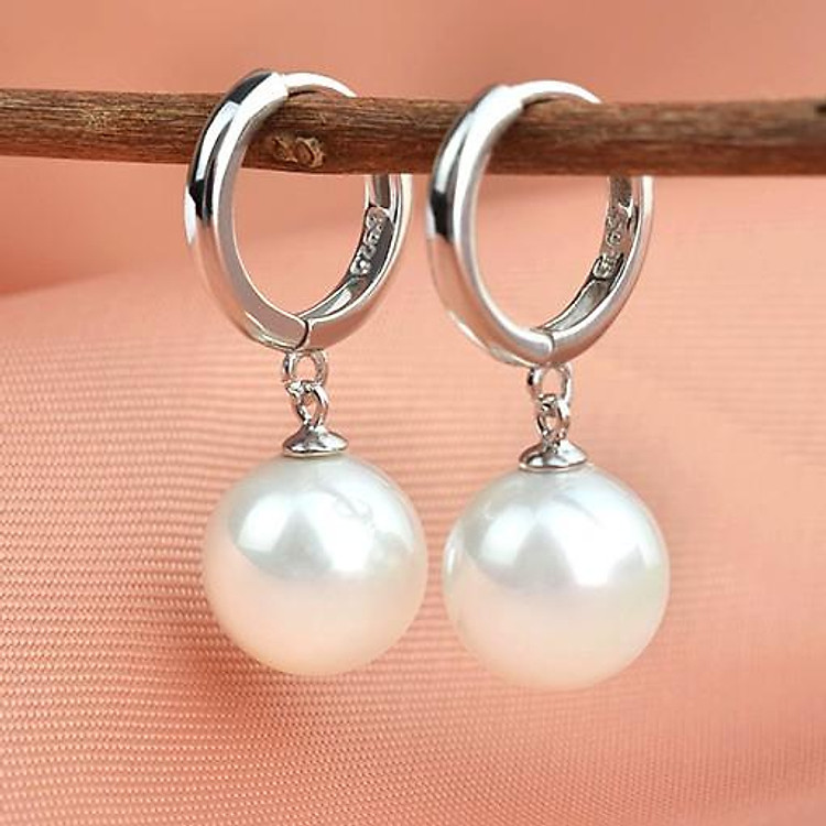 Bông tai nữ hạt bẹt trắng kiểu đơn giản dễ thương