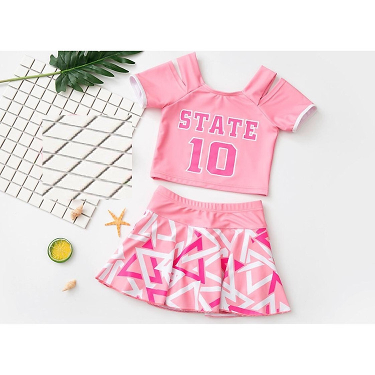 Bộ bơi bé gái váy rời màu hồng chống nắng, cho bé từ 13-43 kg