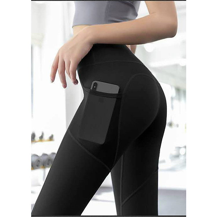 Quần tập gym nâng mông, quần tập yoga nữ cạp cao gen bụng, có túi đựng điện thoại