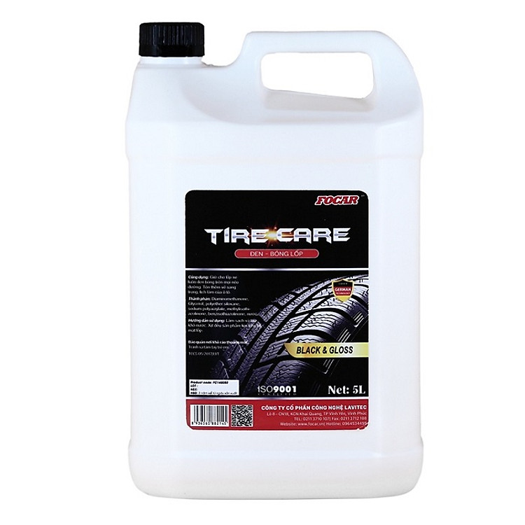 Dung dịch dưỡng đen bóng lốp ô tô Focar Tire Care 5Ll (Tặng 5 khăn lau Focar)