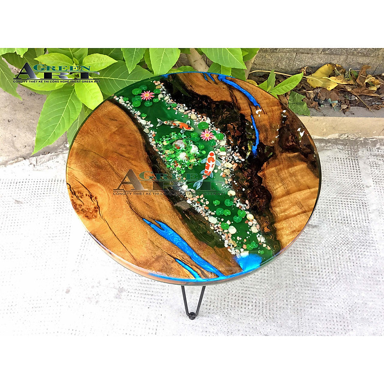 Bàn Gỗ Đổ Keo Epoxy Resin Vẽ Cá 3D - Bàn Sofa Vẽ Cá Koi