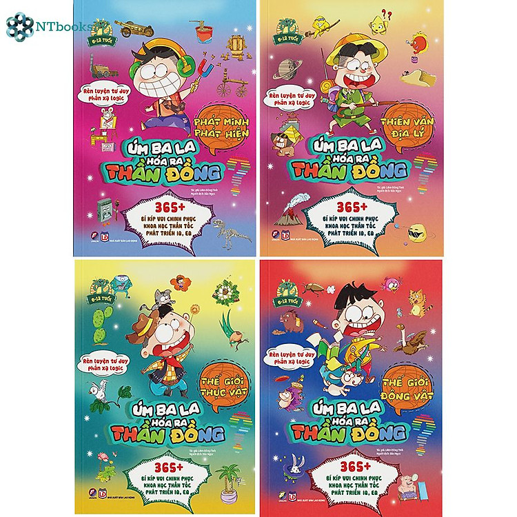 Combo 4 cuốn sách Úm ba la, hóa ra thần đồng: Động vật - Phát minh - Thiên văn - Thực vật