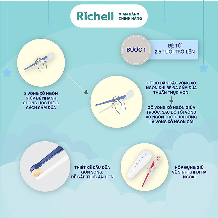 Đũa tập ăn xỏ ngón cho bé Richell Chính hãng Tiết kiệm - Hình ảnh 3