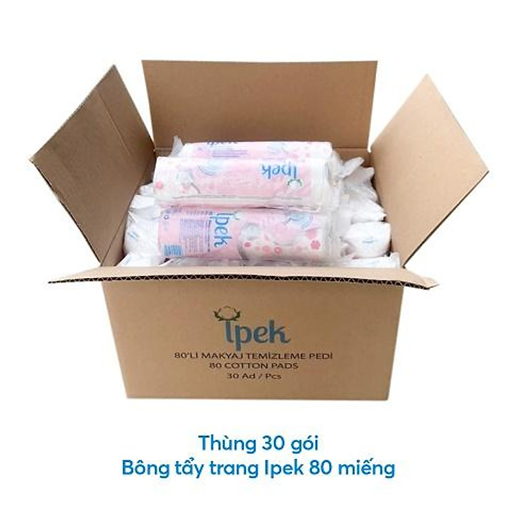 Combo 1 thùng bông tẩy trang Ipek 80 miếng (30 gói x 80)