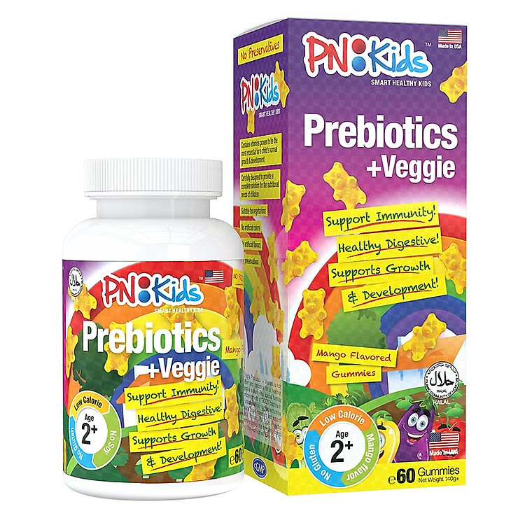 Kẹo gummies PN Kids Prebiotics Veggie, hỗ trợ tiêu hoá (60 viên)