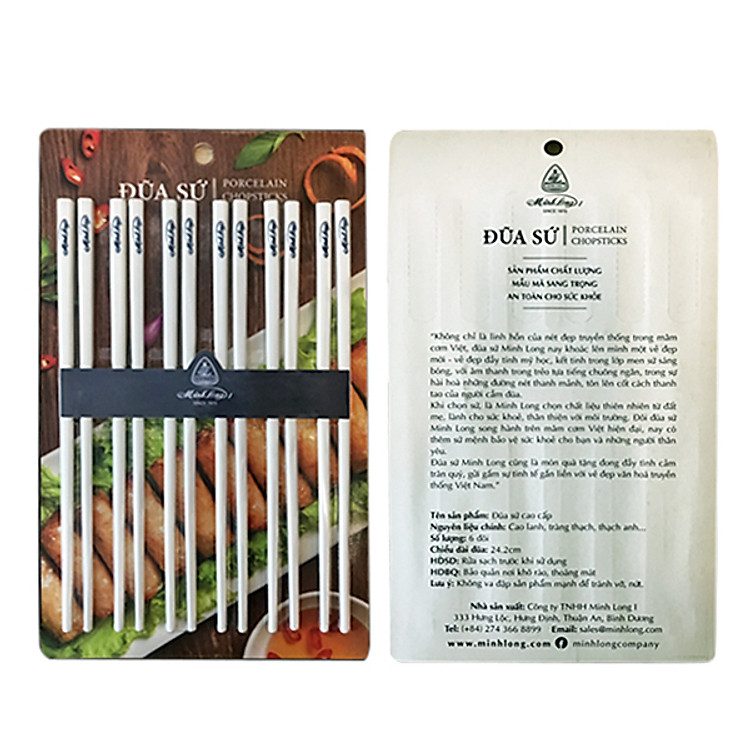 Đũa Sứ Dưỡng Sinh Minh Long 24.4cm Trắng Ngà (6Đôi/HT)