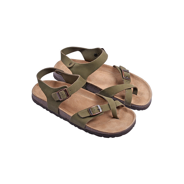 Giày Sandal Nữ Xỏ Ngón Da Bò Rêu Đế Trấu HuuCuong 2165