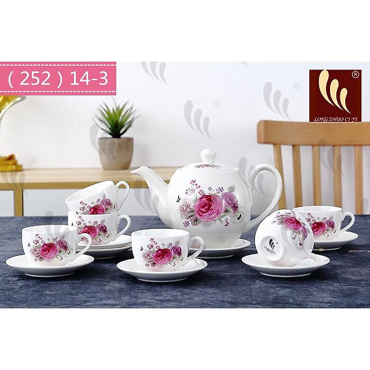 BỘ ẤM PHA TRÀ KÈM KAY, BỘ ẤM CHÉN KÈM ĐĨA HỌA TIẾT HOA VĂN CỔ ĐIỂN