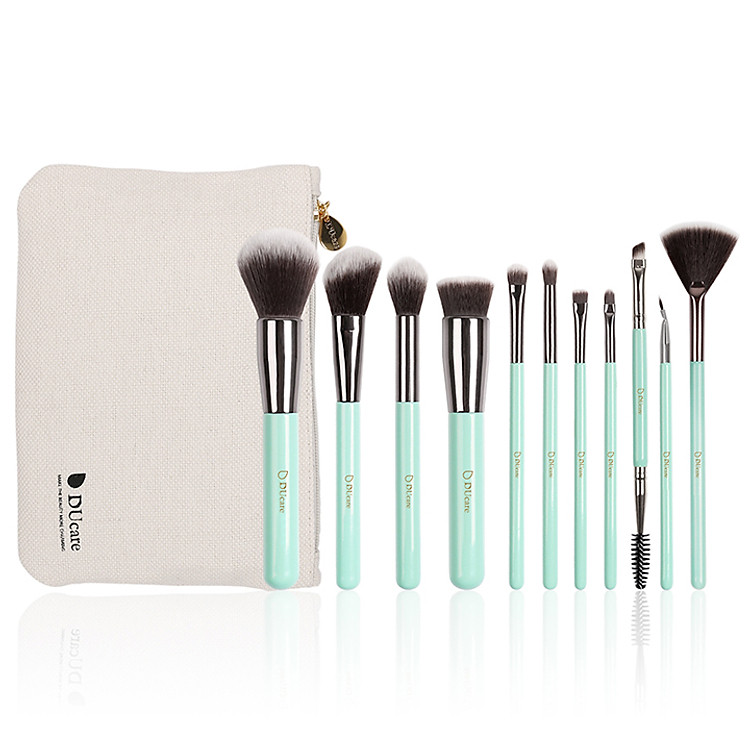 Bộ cọ trang điểm 11 cây Kèm túi đựng DUcare makeup brushes 11PCS professional brushes light green