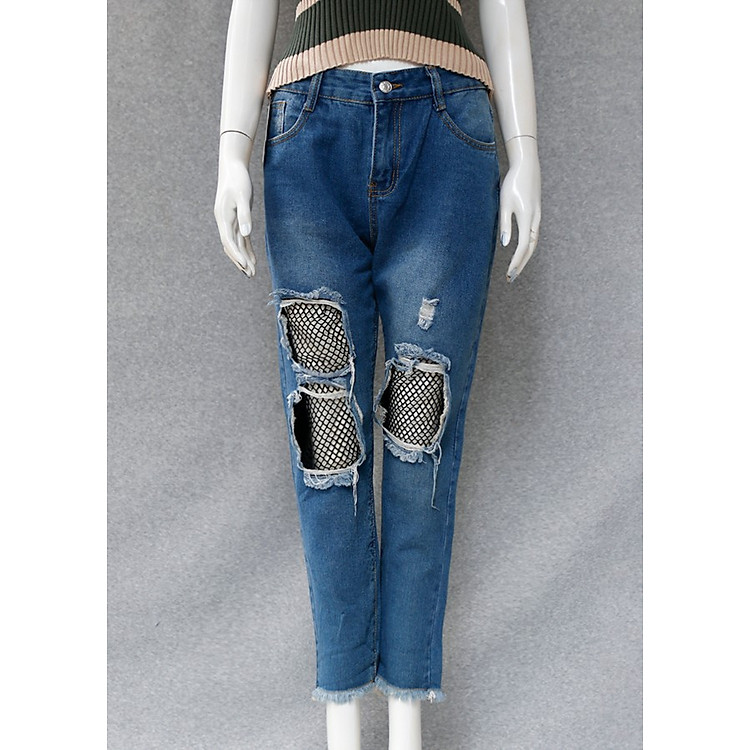 Quần jeans rách ô phối lưới Mã: QD706